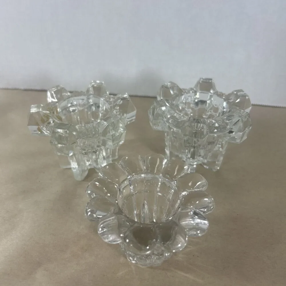 Vintage Heavy Clear Glass Candle Holders Set of 3 – Germany – Taper Stick Style